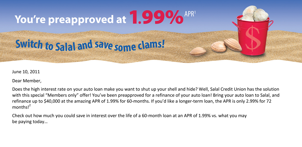 Letter from Salal Credit Union offering members a lower rate on their auto loan