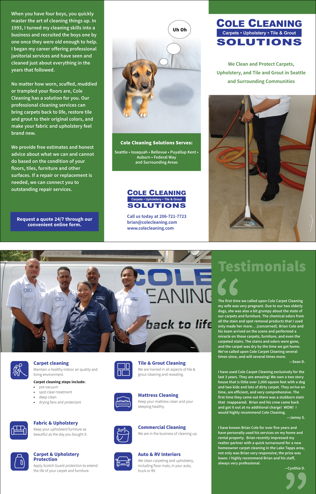 Brochure for Cole Cleaning Services