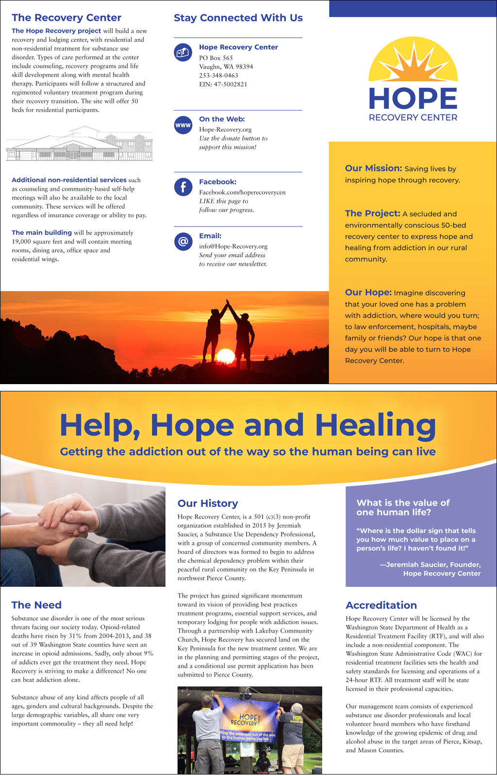 Brochure for Hope Recovery Center drug rehabilitation center
