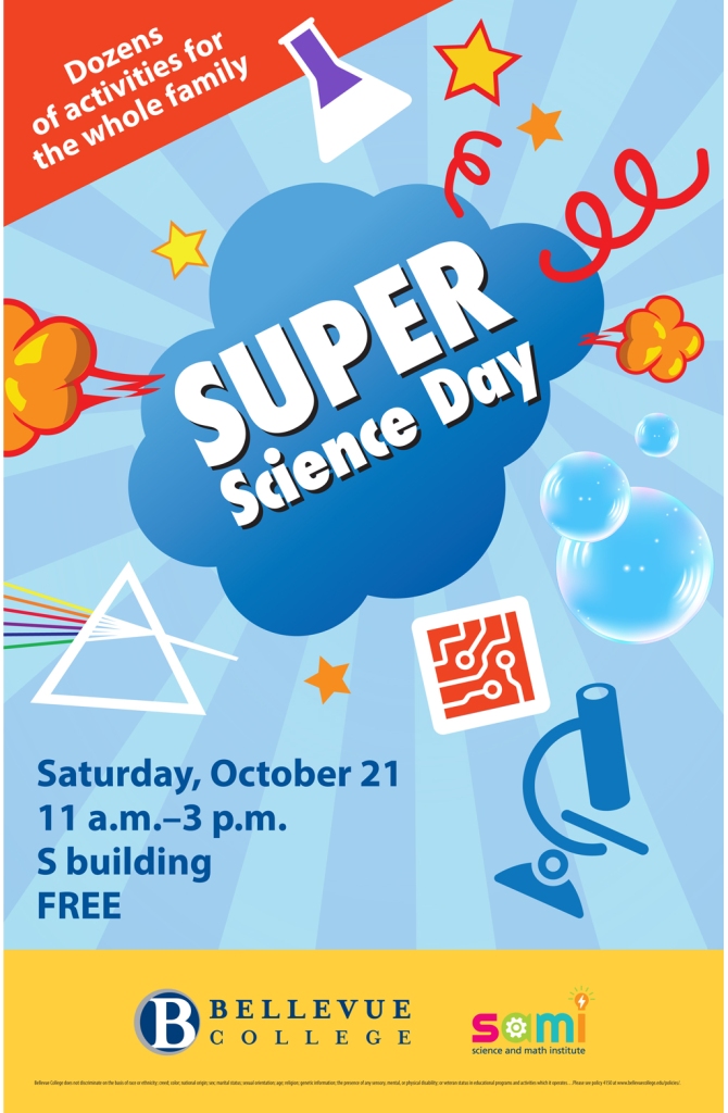 Poster promoting a science day event at Bellevue College