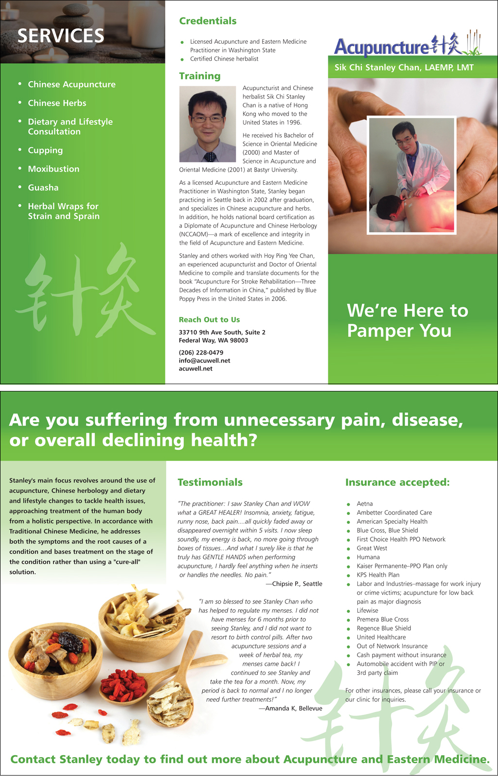 Brochure for Stanley Chan, Acupuncturist