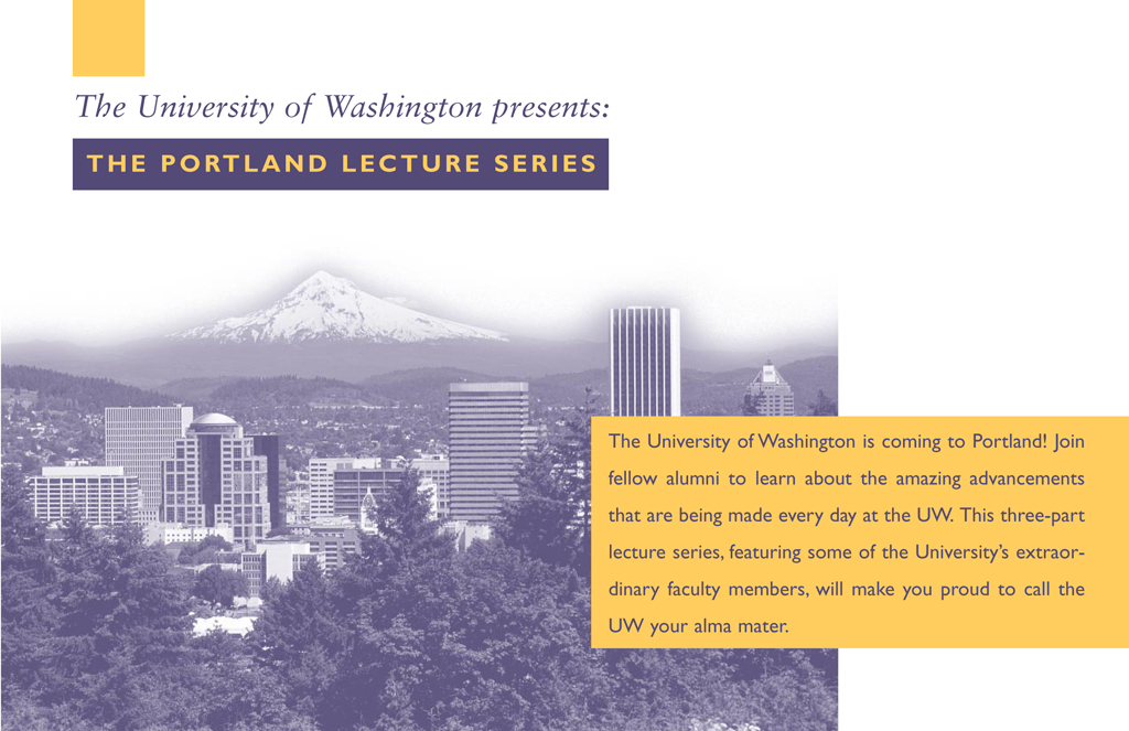 Mailer sent to University of Washington alumni, advertising a Portland lecture series