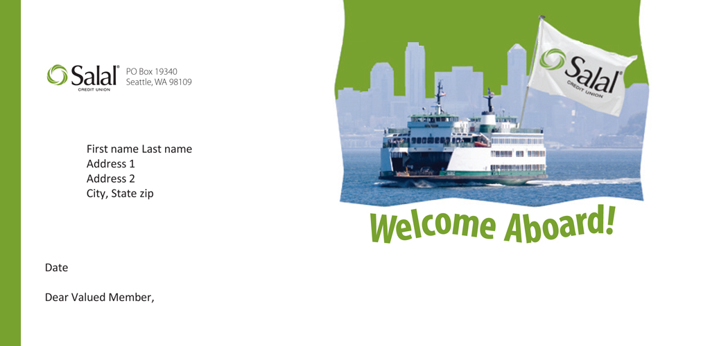 Welcome letter sent to new members at Salal Credit Union